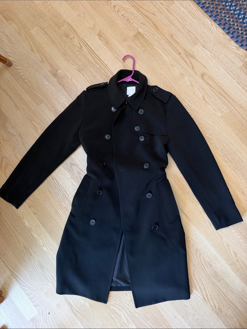 H&M Black Double-Breasted Trench Coat